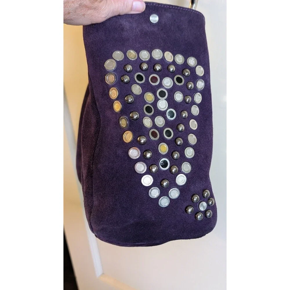 Vintage Jimmy Choo Purple Suede Studded Saba Hobo Shoulder Bag Handbag Y2K
